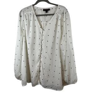 Lane Bryant White Polka Dot Blouse